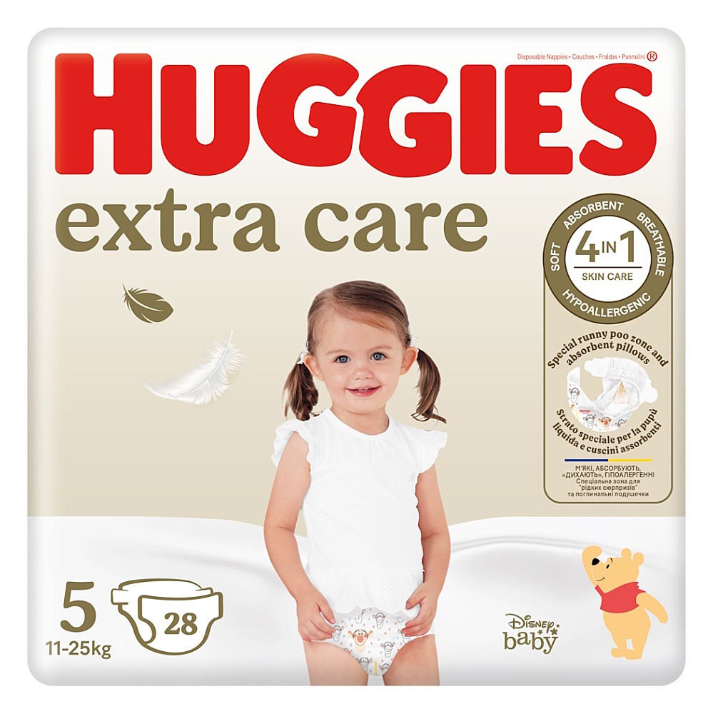 HUGGIES Extra care 5 detské plienky 11-25 kg 28 kusov