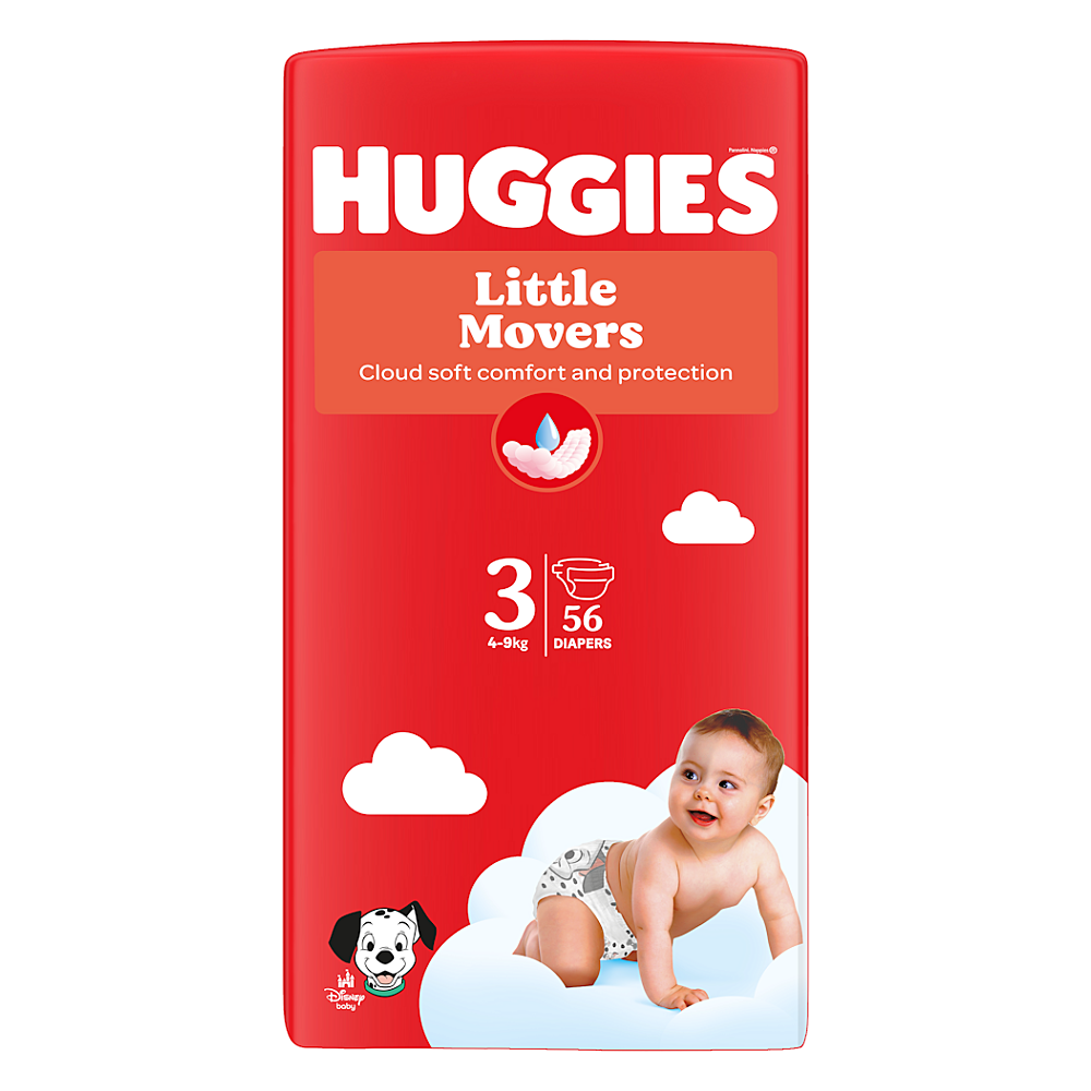 HUGGIES Little movers 3 detské plienky 4-9 kg 56 kusov