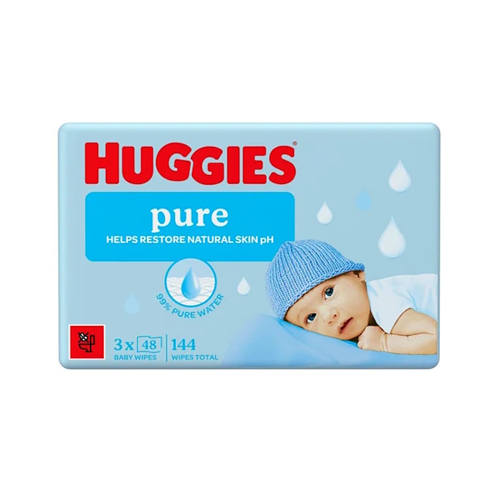 HUGGIES Pure vlhčené obrúsky 3 x 48 kusov