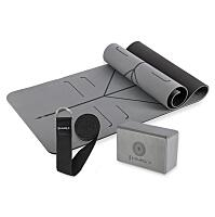 HMS Šedá sada na jogu podložka YM10, joga blok KJ02 a popruh SJ02