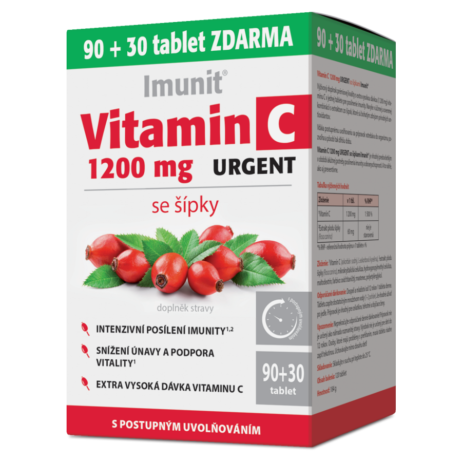 IMUNIT Vitamín C 1200 mg urgent so šípkami 90 + 30 tabliet kúpite na Mojalekaren.sk