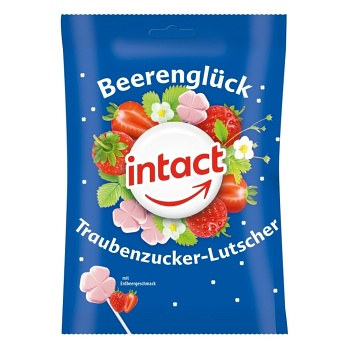 INTACT Hroznový cukor jahodové lízanky 10 ks (Lekárenské lízanky)