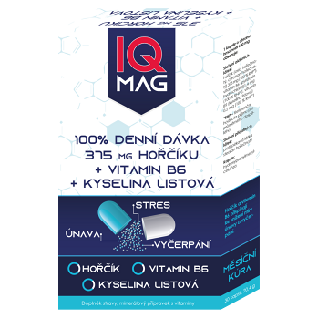 IQ MAG horčík 375 mg + B6 + kyselina listová 30 kapsúl