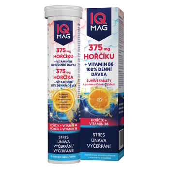 IQ MAG Horčík 375 mg + B6 pomaranč 20 šumivých tabliet (Magnézium (Horčík)) - Viaczložkové