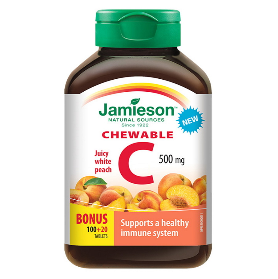 Jamieson C 500 mg tablety na cmúľanie na posilnenie imunity príchuť Peach 120 tbl kúpite na Mojalekaren.sk