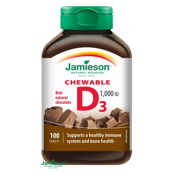 JAMIESON Vitamín D3 1000 IU čokoláda 100 tabliet na cmúľanie