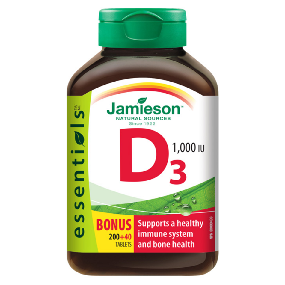 Jamieson Vitamin D3 1000 IU tablety na podporu zdravia kostí a zubov 240 tbl