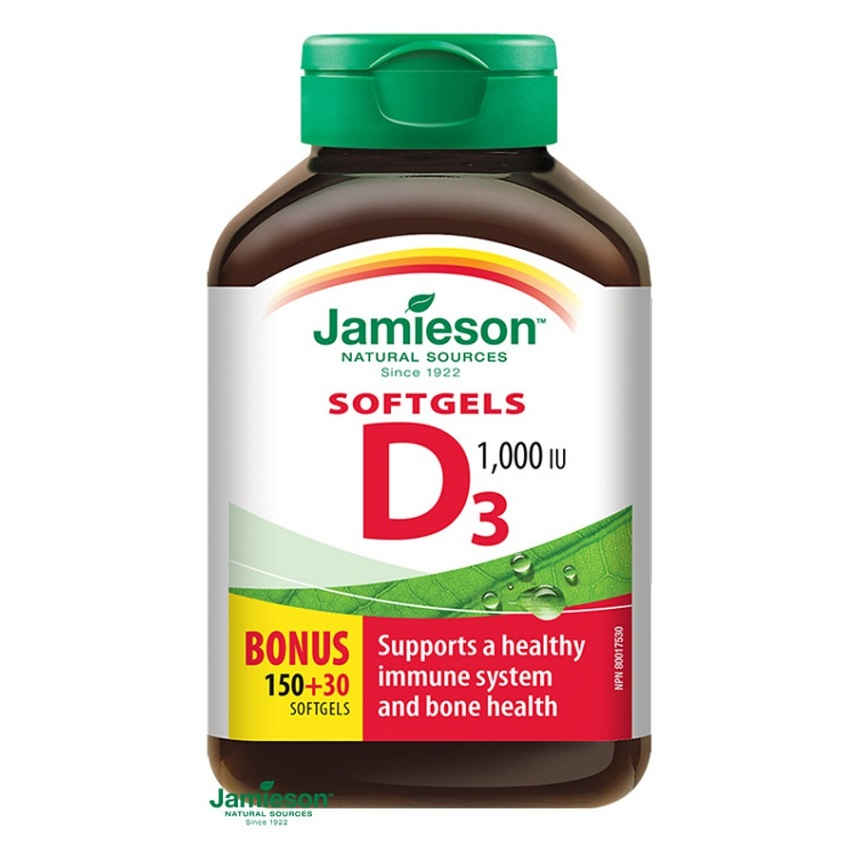 Jamieson Vitamin D3 1000 IU mäkké tobolky pre normálnu funkciu imunitného systému, stav kostí, zubov a činnosť svalov 180 ks kúpite na Mojalekaren.sk