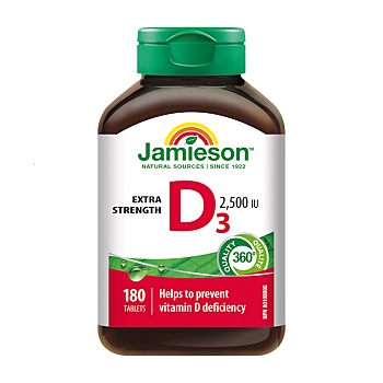 JAMIESON Vitamín D3 2500 IU 180 tabliet (Vitamín D) - Jednozložkové
