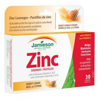 Jamieson Zinok s echinaceou a vitamínmi C a D3 s príchuťou medu a citróna 30 pastiliek
