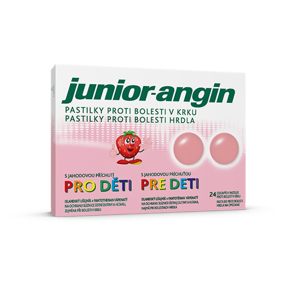 JUNIOR-ANGIN pre deti s jahodovou príchuťou 24 pastilek kúpite na Mojalekaren.sk