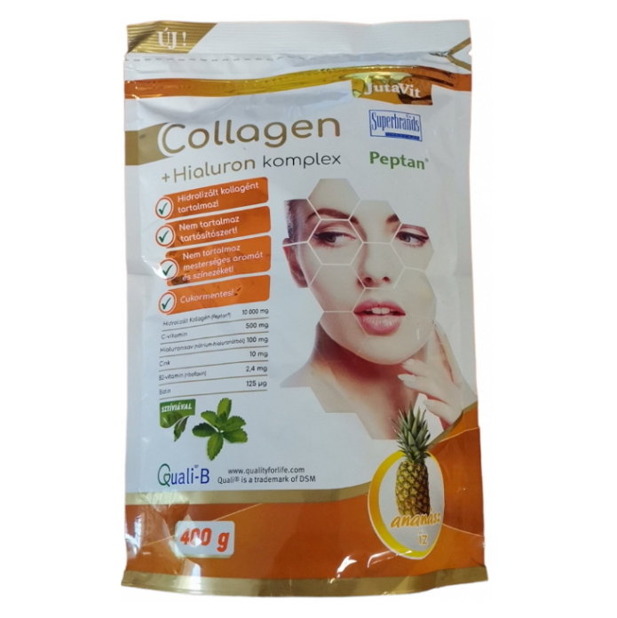JUTAVIT Kolagén 10 g + Hyalurón komplex ananás prášok 400 g
