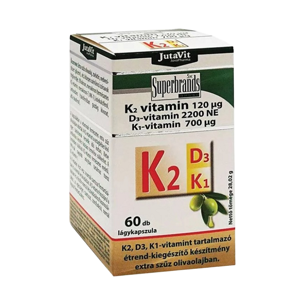 JUTAVIT Vitamín K2 120 µg + D3 2000 IU + K1 700 µg 60 kapsúl kúpite na Mojalekaren.sk
