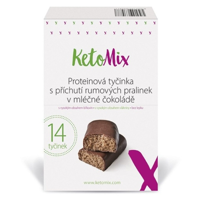 KETOMIX Proteínová tyčinka s príchuťou rumových praliniek v mliečnej čokoláde 14 kusov