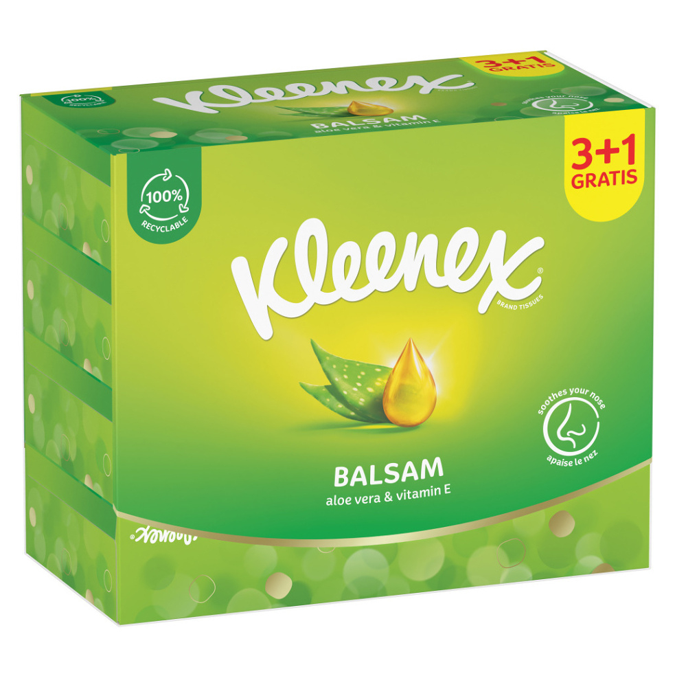 KLEENEX Papierové vreckovky 3-vrstvové Balsam Box 4 x 64 kusov kúpite na Mojalekaren.sk