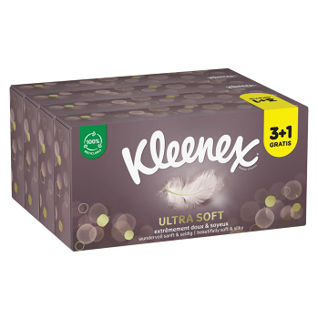 KLEENEX Papierové vreckovky 3-vrstvové Ultra Soft Box 4 x 64 kusov (Papierové vreckovky) - Hygienické
