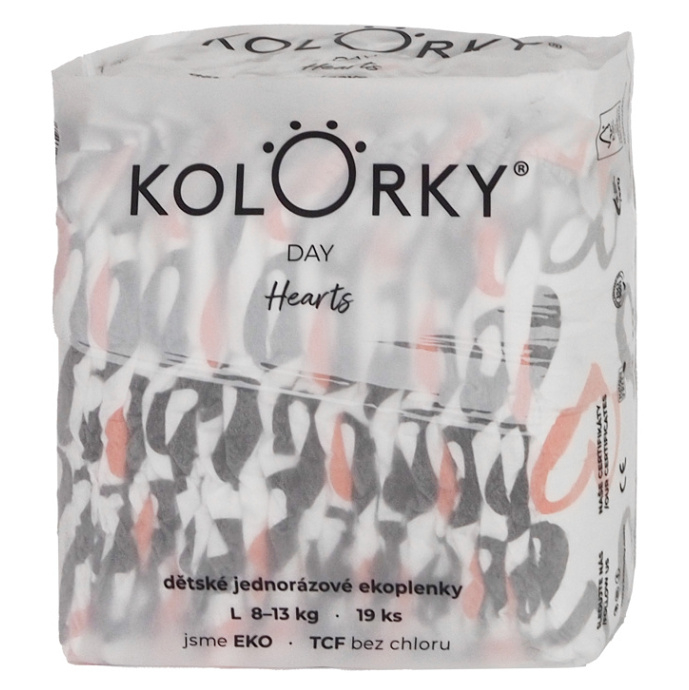 KOLORKY DAY Jednorazové EKO plienky srdce L (8-13 kg) 19 kusov kúpite na Mojalekaren.sk