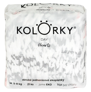 KOLORKY DAY Jednorazové EKO plienky srdce M (5-8 kg) 21 kusov (Plienky 3 (4 - 10 kg)) - Ekologické - obrázok 3/4