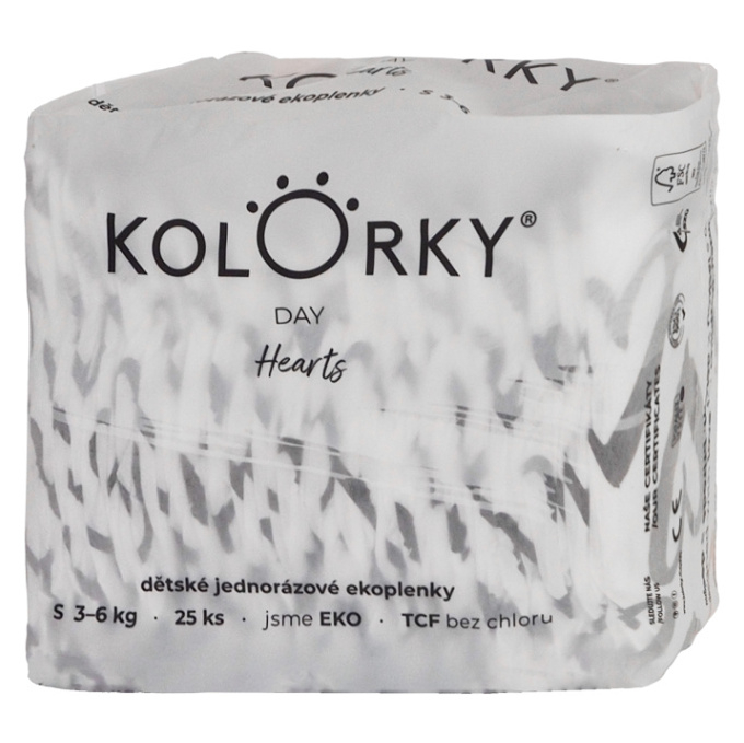 KOLORKY DAY Jednorazové EKO plienky srdce S (3-6 kg) 25 kusov kúpite na Mojalekaren.sk