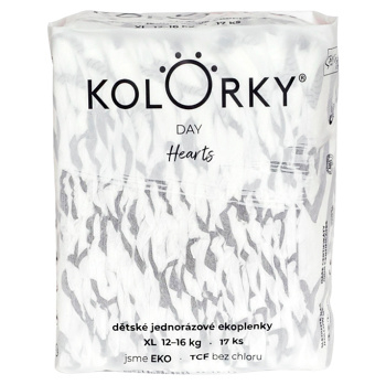 KOLORKY DAY Jednorazové EKO plienky srdce XL (12-16 kg) 17 kusov (Plienky 5 (11 - 25 kg)) - Ekologické - obrázok 3/4