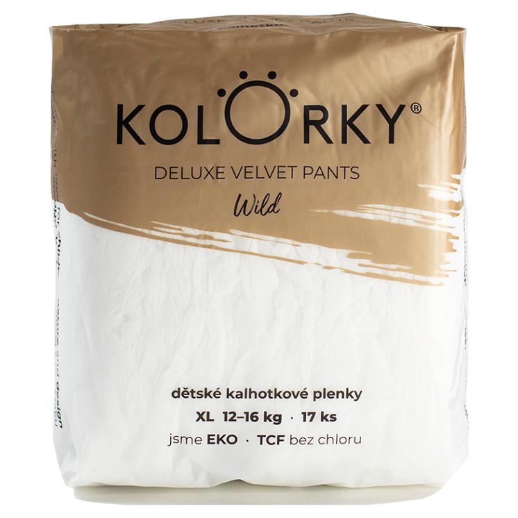 KOLORKY DELUXE VELVET PANTS Jednorazové nohavičkové EKO plienky wild XL (12-16 kg) 17 kusov kúpite na Mojalekaren.sk