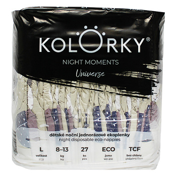 KOLORKY Night Moments nočné jednorazové ekoplienky vesmír L (8-13 kg) 27 ks