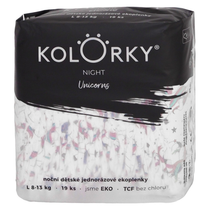 KOLORKY NIGHT Nočné jednorazové EKO plienky L (8-13 kg) 19 kusov kúpite na Mojalekaren.sk