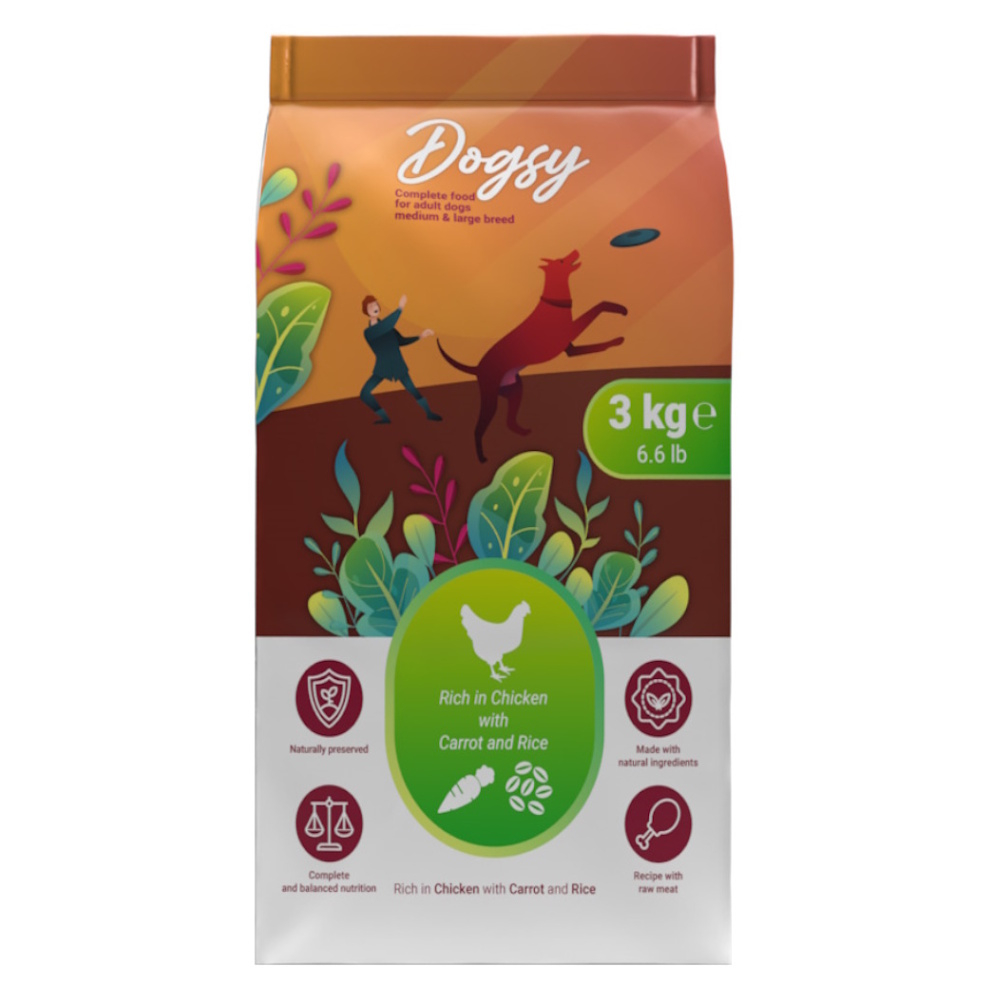 KRAFTIA Dogsy Adult M/L Chicken & Carrot & Rice granule pre psov, Hmotnosť balenia (g): 18 kg