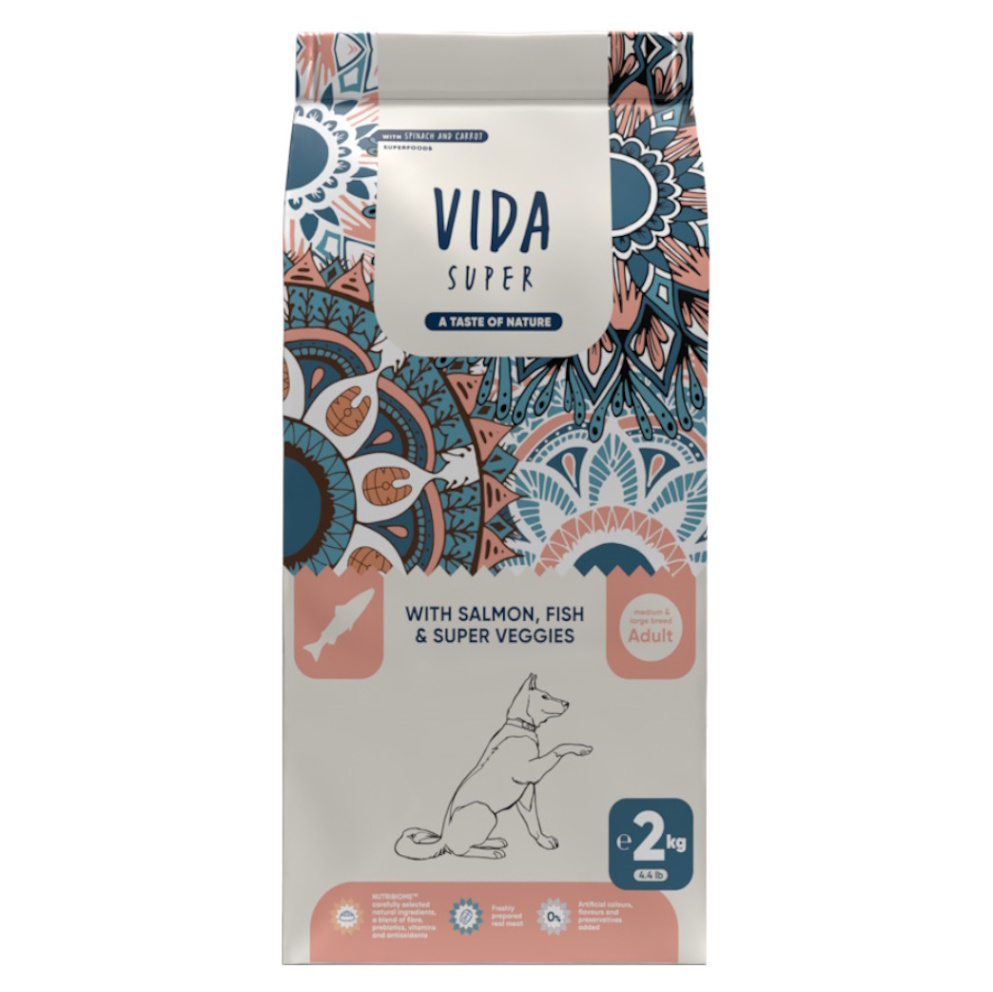KRAFTIA Vida Super Adult M/L Salmon&Fish granule pre psov, Hmotnosť balenia (g): 2 kg