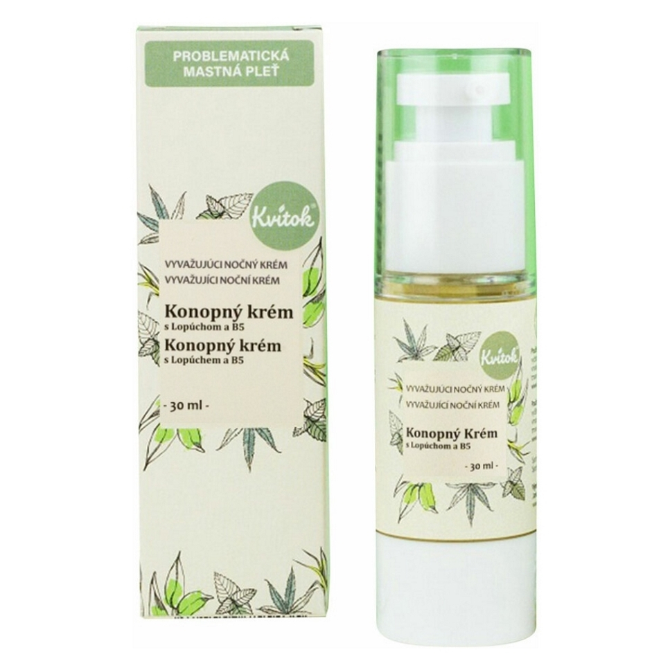 KVITOK Nočný konopný krém s lopúchom a B5 pre mastnú/problematickú pleť 30 ml