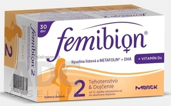 Femibion 2 Kyselina listová a METAFOLIN + DHA + Vitamín D3 30 tabliet + 30 kapsúl