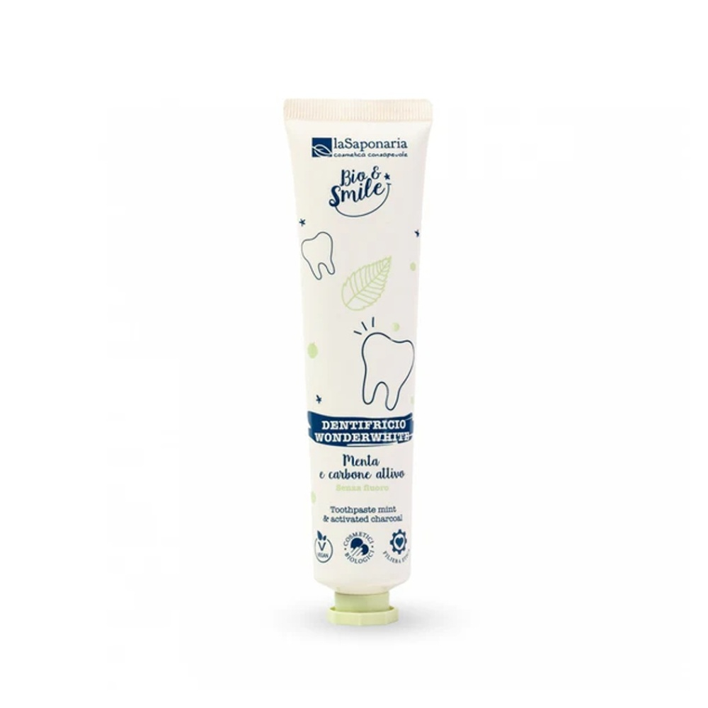 Bieliaca zubná pasta WonderWhite La Saponaria- mäta a aktívne uhlie BIO 75 ml