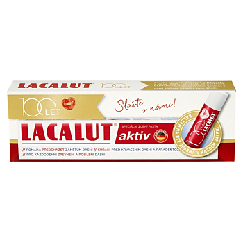 LACALUT Aktív zubná pasta 75ml + balzam na pery 100 rokov edícia (Zubné pasty na krvácanie ďasien)