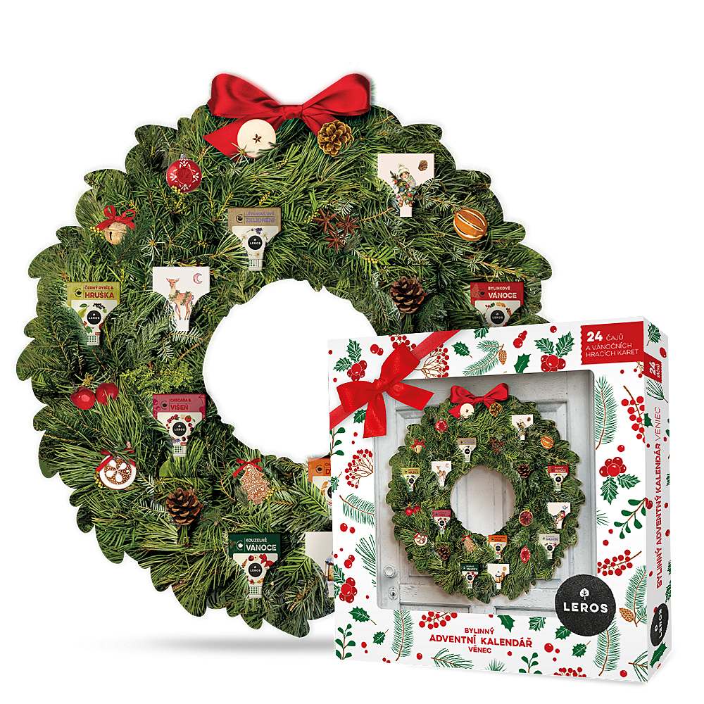LEROS Bylinný adventný kalendár veniec 24 čajov + karty