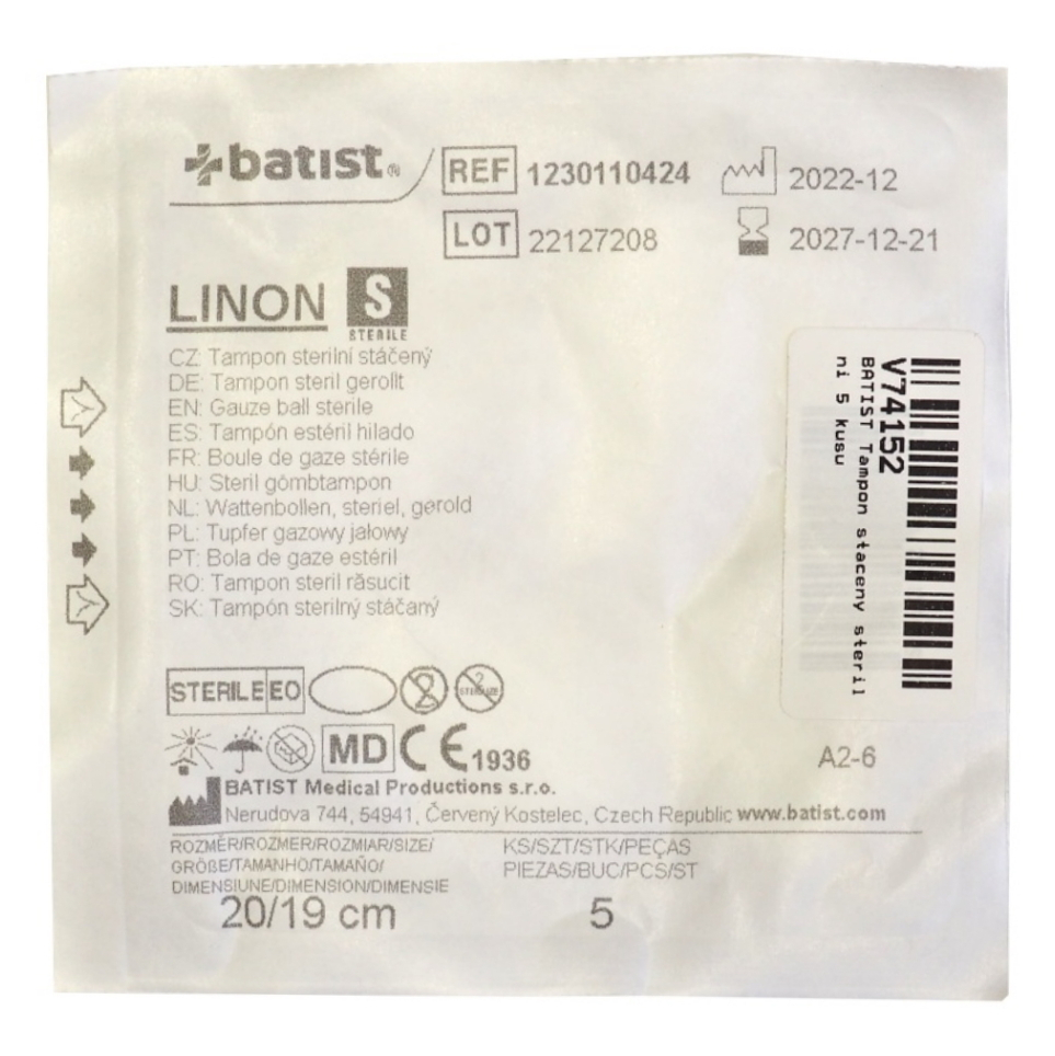E-shop LINON S tampón z gázy stáčaný sterilný 20/19cm 5 kusov