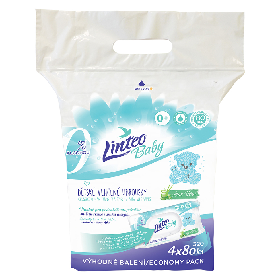LINTEO Baby Vlhčené obrúsky Aloe Vera 4 x 80 ks kúpite na Mojalekaren.sk