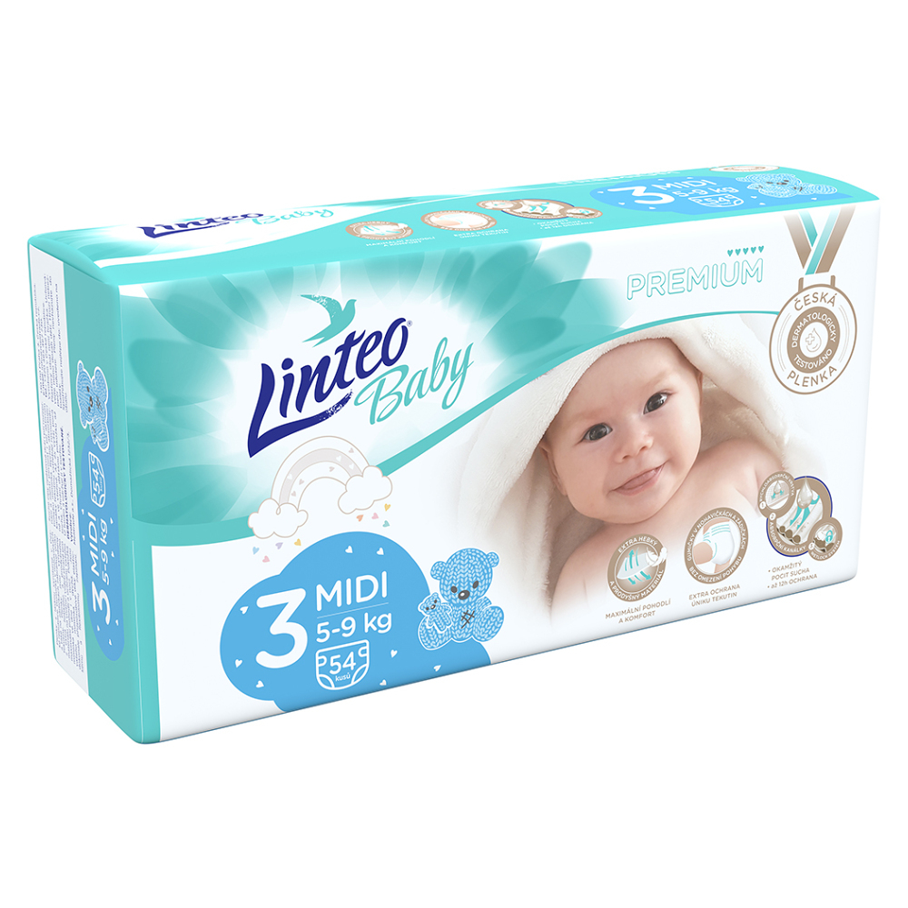 E-shop LINTEO Baby Premium Detské plienky MIDI 5-9 kg 54 ks
