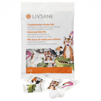LIVSANE Dextróza pre deti Mix s vitamínom C 28 žuvacích tabliet