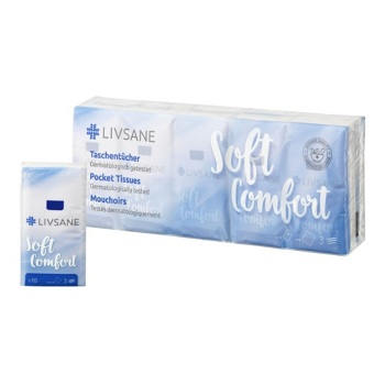 LIVSANE Soft Comfort Hygienické vreckovky 3-vrstvové papierové 10x 10 ks