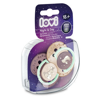 LOVI Cumlík silikónový dynamický night&amp;day dievča 18m+ 2 kusy (Cumlíky 18 - 36 mesiacov) - Elastické, Denné, Hygienické, Ostatné, Iné, Pružné, Ružové, Omývateľný, Nočné, Svietiaci, Opakované použitie - obrázok 2/3
