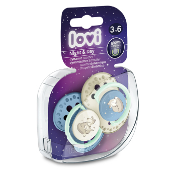 LOVI Cumlík silikónový dynamický night&amp;day chlapec 3-6m 2 kusy