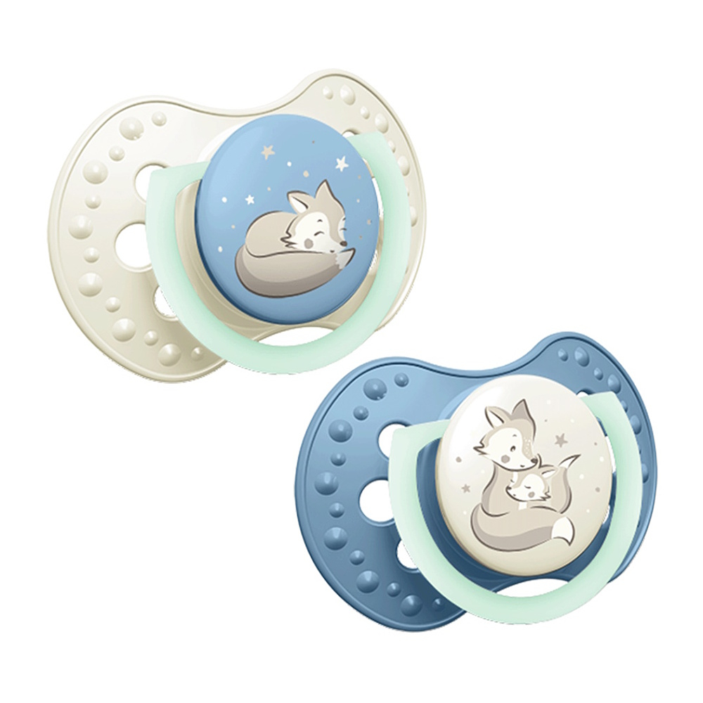 LOVI Cumlík svietiaci silikónový dynamický night&day 0-6m chlapec 2 ks