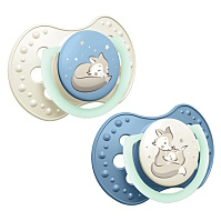 LOVI Cumlík svietiaci silikónový dynamický night&day 0-6m chlapec 2 ks