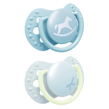 LOVI Cumlík silikónový symetrický dynamický baby shower modrý 2 kusy