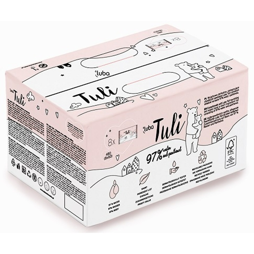 E-shop LUBA Tuli Big Pack detské vlhčené obrúsky s 97% vody a panthenolom 8 x 60 ks