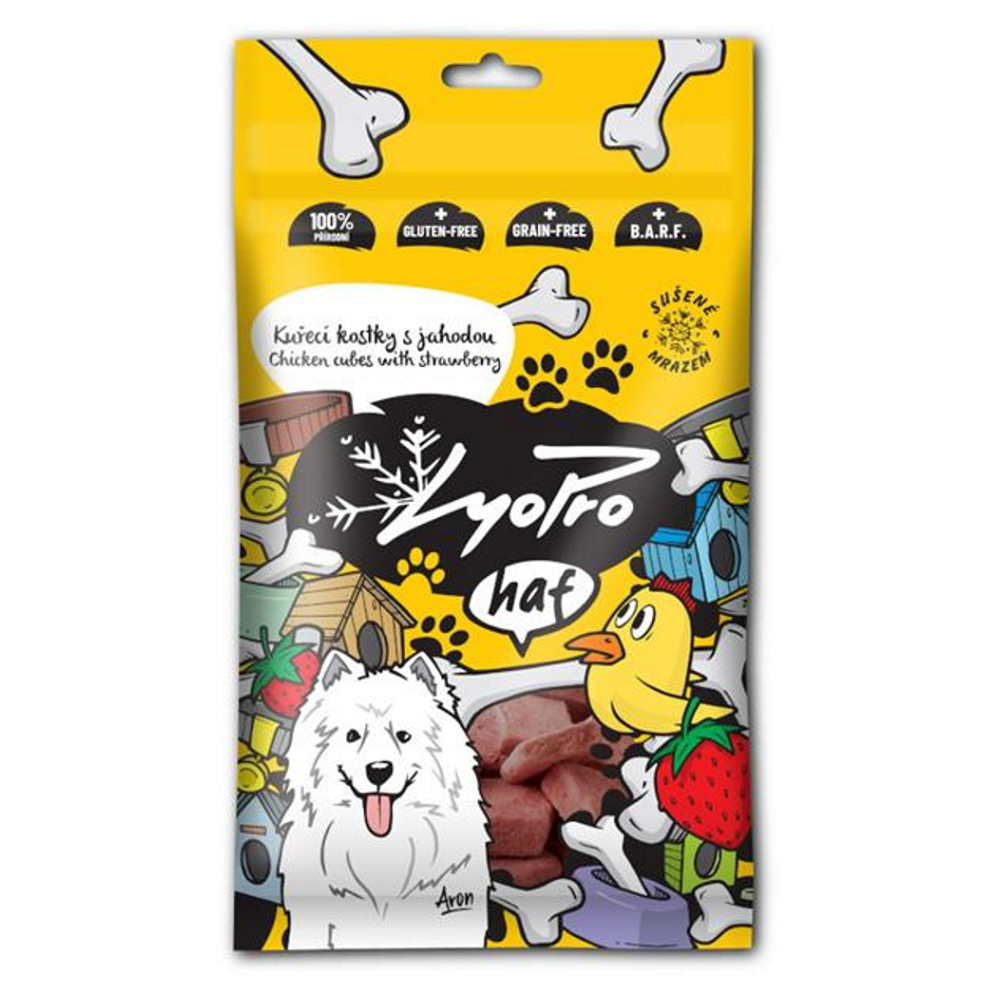 E-shop LYOPRO Mrazom sušené kuracie kocky s jahodou pre psov 50 g