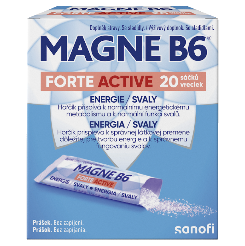 Magne B6 Forte Activ vrecúška na podporu normálnej činnosti nervovej sústavy, svalov, zubov a zníženie únavy 20 ks kúpite na Mojalekaren.sk