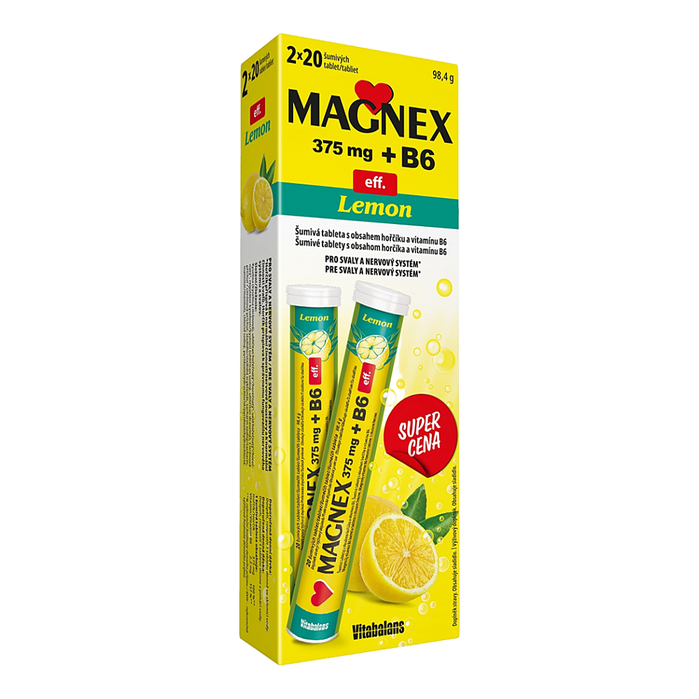 MAGNEX 375mg + B6 eff. Lemon 2 x 20 šumivých tabliet