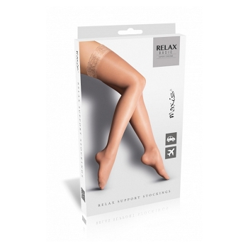 MAXIS Relax basic stehenné pančuchy s čipkou svetlé, Veľkosť: S (Pančuchy na prevenciu žilových ochorení) - Stehennej, Cestovné, S pololeskom, Hladká