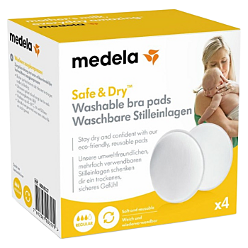 MEDELA Prsné vložky na opakované použitie 4 kusy (Prsné vložky) - Absorpčné, Antibakteriálne, Priedušné, Anatomický tvar, Tenké, Ekologické, Opakované použitie